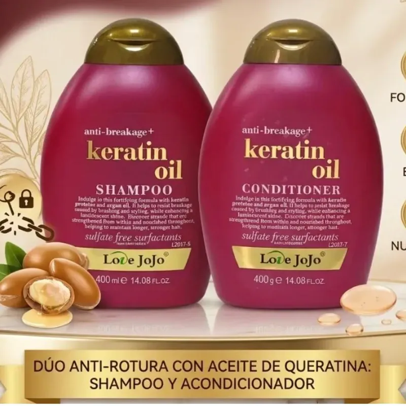 Shampo y Acondicionador de Keratina y Aceite de Argán Sin Sal 400ml