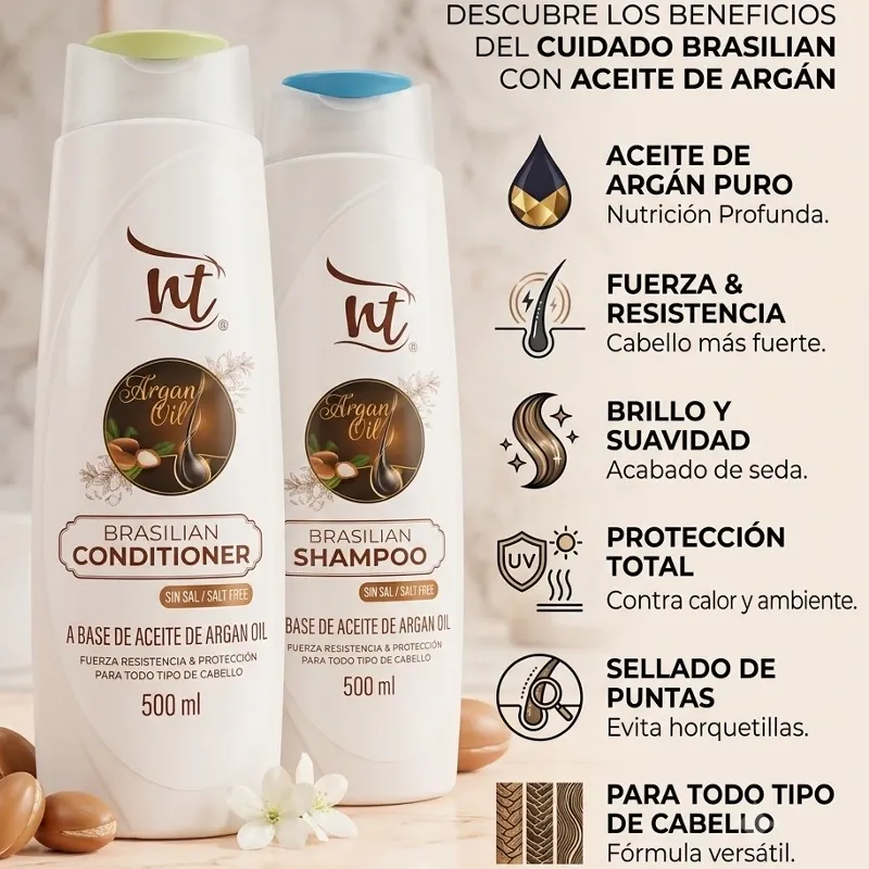 Shampoo y Acondicionador de Argán sin Sal 500 ML