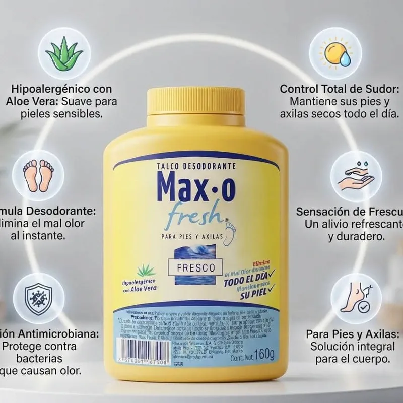 Talco Desodorante Max-O Fresh para pies y axilas aroma a fresco