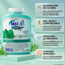 Talco Desodorante Max-O Fresh para pies y axilas aroma a mentol