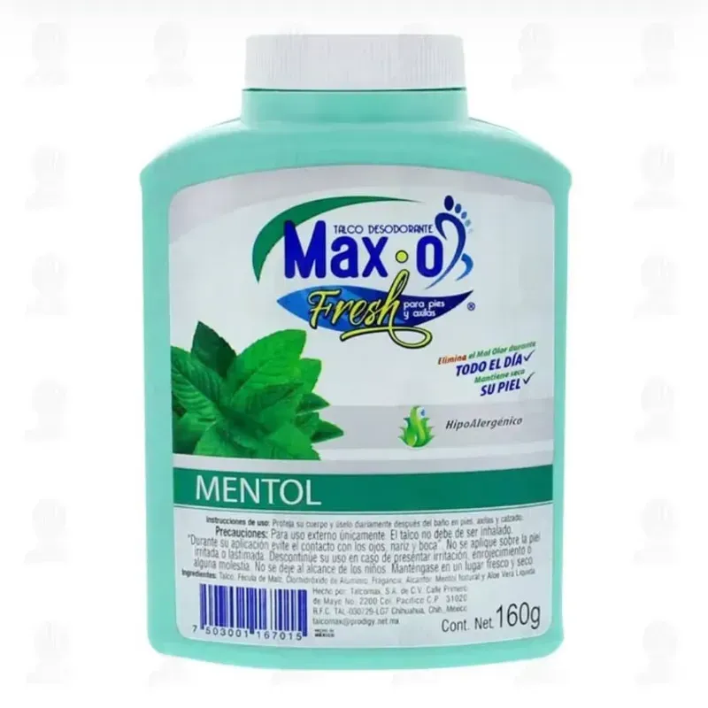Talco Desodorante Max-O Fresh para pies y axilas aroma a mentol
