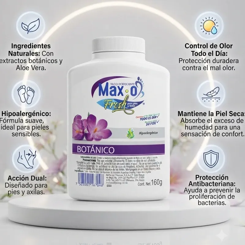 Talco Desodorante Max-O Fresh para pies y axilas aroma botánico