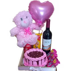 Cajita de Minicake + Vino + Peluche + Chuches