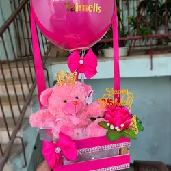 Caja con oso y rosas 