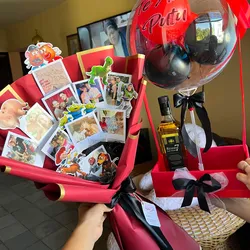 Combo ramo de fotos y caja preparada