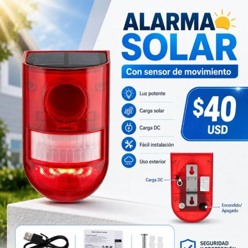 Alarma Solar de Seguridad con Sensor de Movimiento y Luz LED