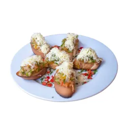 Brusquetas de Queso Gouda con Pico de Gallo