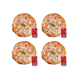 Combo de pizza 1 (4 Pizzas de jamón + 4 latas de refresco)
