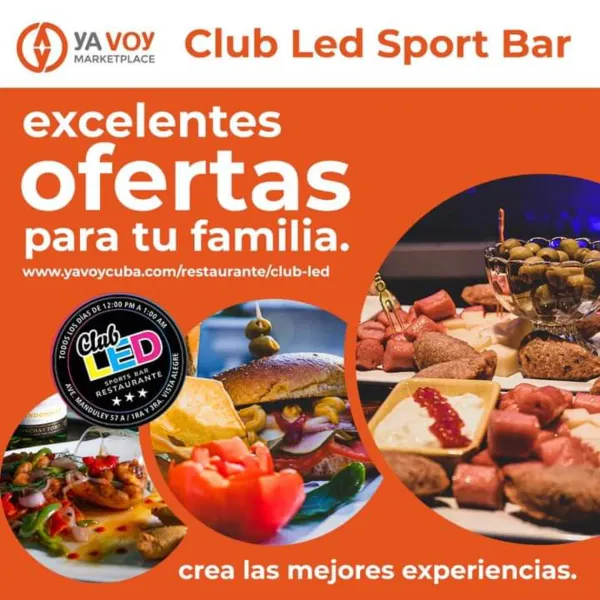 Ofrecemos un espacio acogedor y único destinado al disfrute de variados servicios que incluyen una alta cocteleria, buena música, deportes en vivo, así como la degustacion de exquisitos entrantes y ofertas gastronómicas, con la mejor calidad, eficiencia y profesionalismo; caracterizados por brindar una atención personalizada y de excelencia.Estamos en uno de los mejores barrios de la ciudad, Avenida Manduley # 57A entre 1ra y 3ra Reparto Vista Alegre de Santiago de Cuba. Siempre desde las 11:00am 🕛 hasta las 11:00pm 🕐,  Puede contactarnos a través de los siguientes teléfonos: +53 22648102 o al +53 51239112 . Visite nuestros perfiles en las Redes Sociales y déjenos sus comentarios.En Facebook:https://www.facebook.com/clubledsportsbar En Instagram: https://instagram.com/club_led_santiago
Gracias por preferirnos 👍Para quejas y sugerencias:ClubLEDsugerencias@gmail.com ClubLEDfeedback@gmail.com