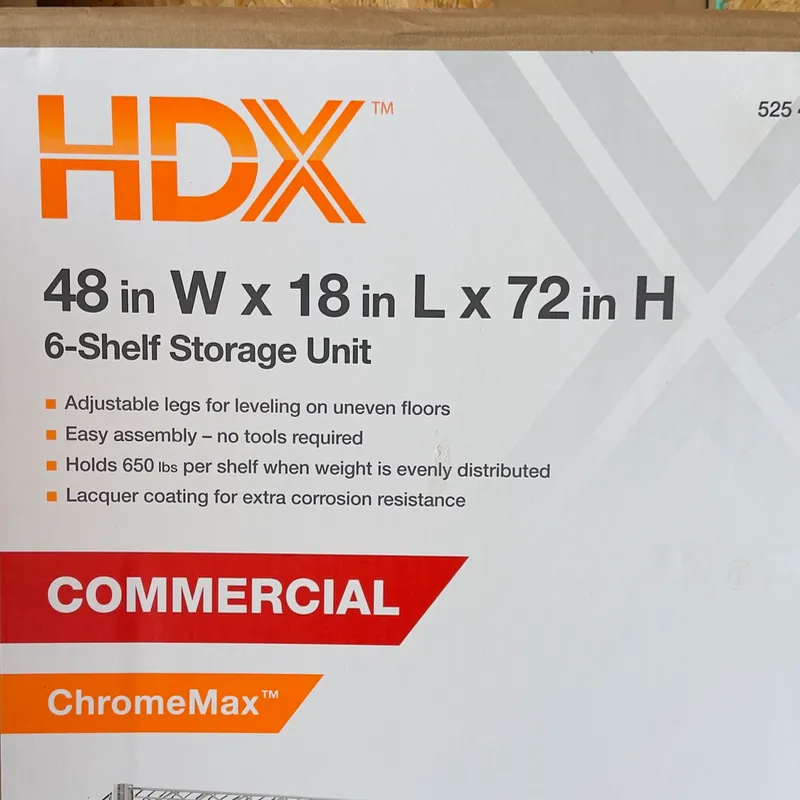 Estante HDX Comercial de 6 Niveles 48” x 18” x 72” Nuevo en Caja