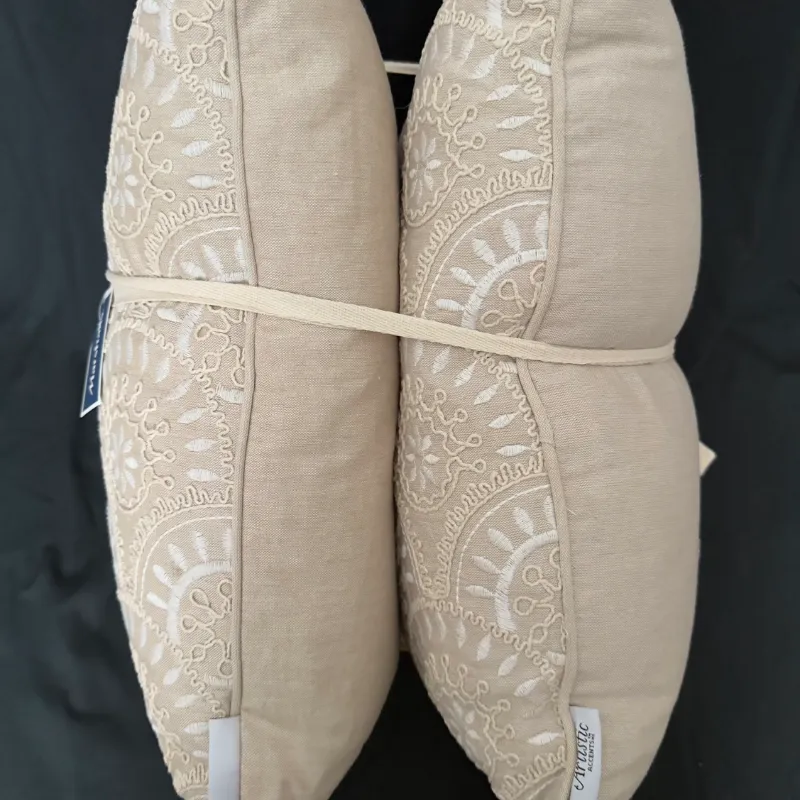 Set de 2 Cojines Decorativos Bordados Beige – Marca Artistic Accents (Nuevos)