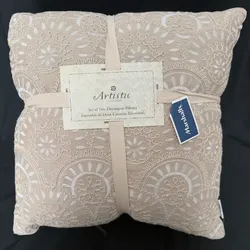 Set de 2 Cojines Decorativos Bordados Beige – Marca Artistic Accents (Nuevos)