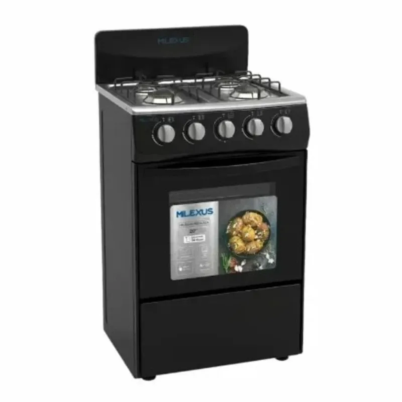 COCINA DE GAS CON 4 QUEMADORES Y 20" NEGRA