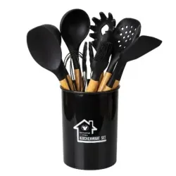 JUEGO DE UTENSILIOS DE COCINA DE 12 PIEZAS NEGROS