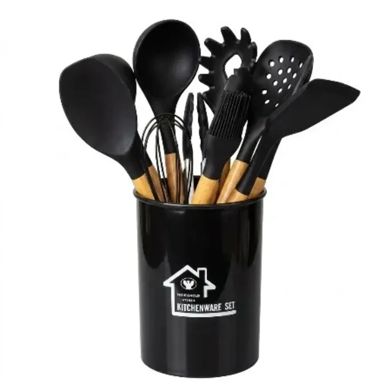 JUEGO DE UTENSILIOS DE COCINA DE 12 PIEZAS NEGROS