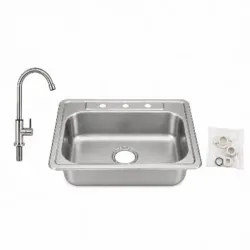 LLAVE CUELLO DE GANSO TIRO RÁPIDO+FREGADERO DE ACERO INOXIDABLE