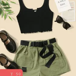 Blusa corta y short ( viene con cinto )