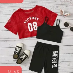Conjunto de 3 piezas ( Licra, blusa corta y pulover transparente) 
