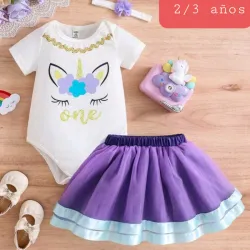 Juego de tutu 1 año morado unicornio 
