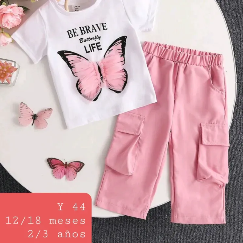 Pantalon cargo rosado pulov mariposa
