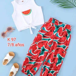 Pantaloneta y blusa corta blanca/rojo🍉