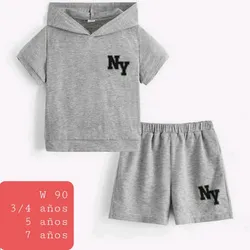 Pulover con gorro y short gris 