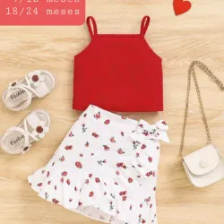 Saya blanca flores blusa roja