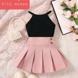 Saya rosa vieja blusa negra
