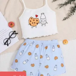 Short azul blusita blanca galletas 🍪 