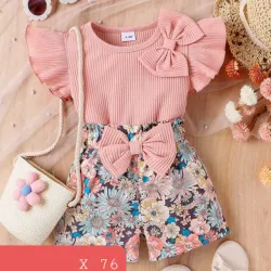 Short flores blusa naranja c lazo