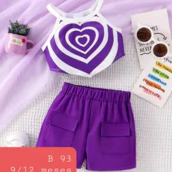 Short morado bolsillos blusa pico