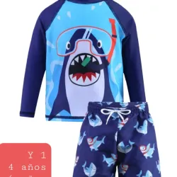 Traje baño de niño azul tiburon