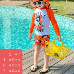 Traje baño naranja de 3 piezas