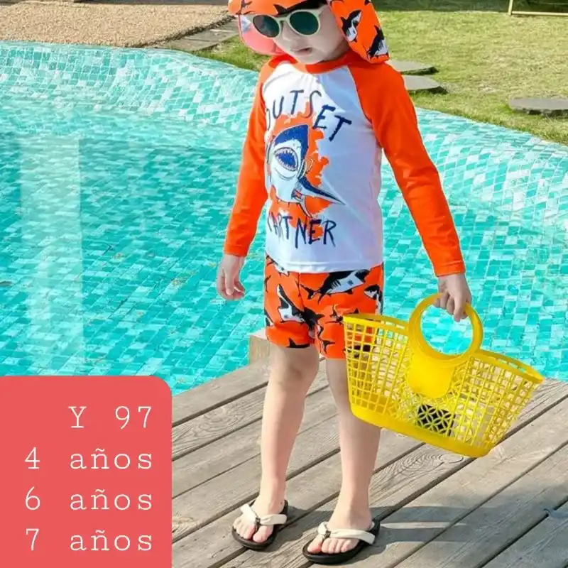 Traje baño naranja de 3 piezas