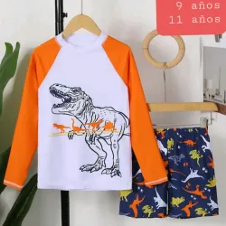Traje baño varon naranja dinosaurios