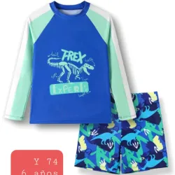 Traje baño varon verde dinosaurios T-REX