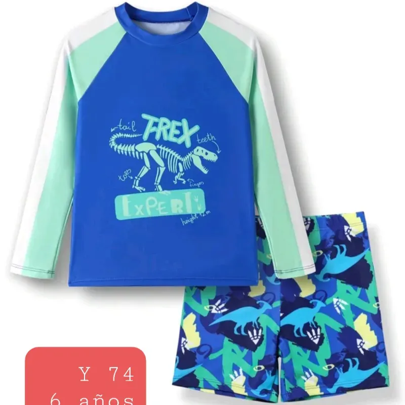 Traje baño varon verde dinosaurios T-REX