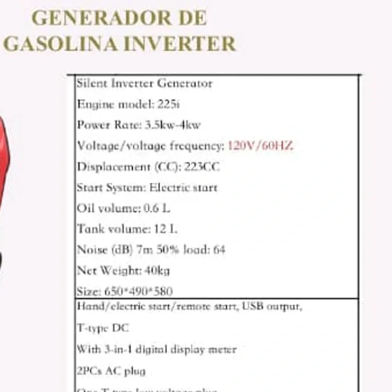 Generador de Gasolina Inverter