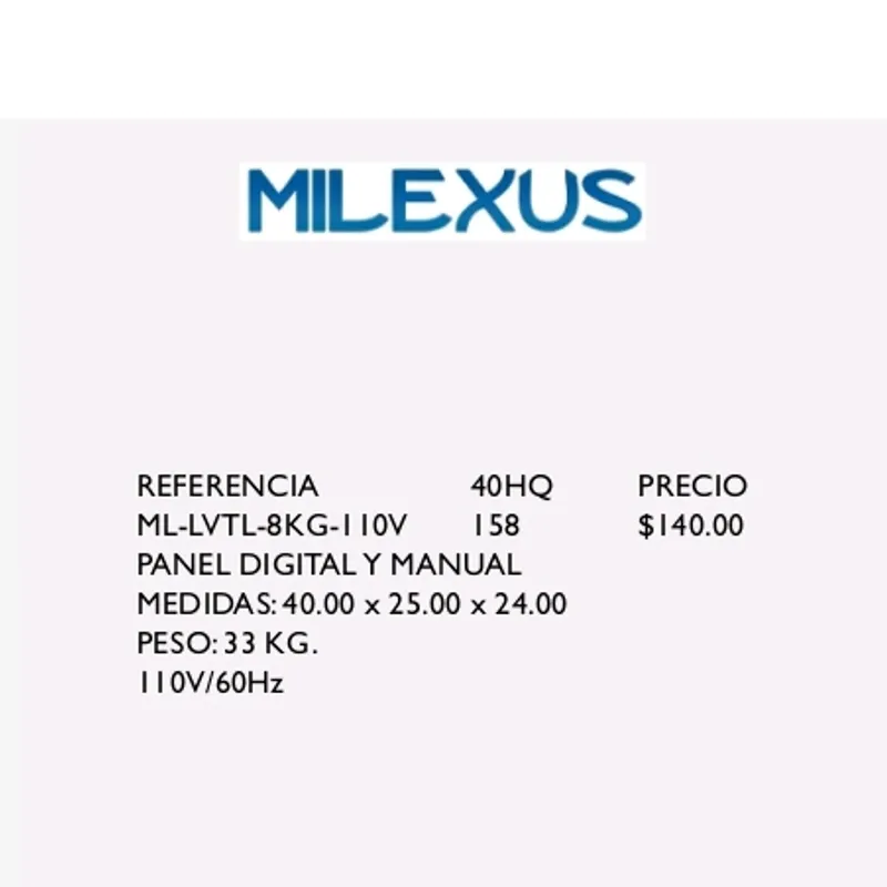 Lavadora Automática 8 Kg