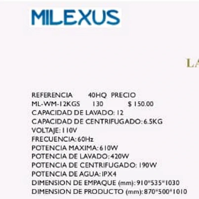 Lavadora Semiautomática 12 Kg