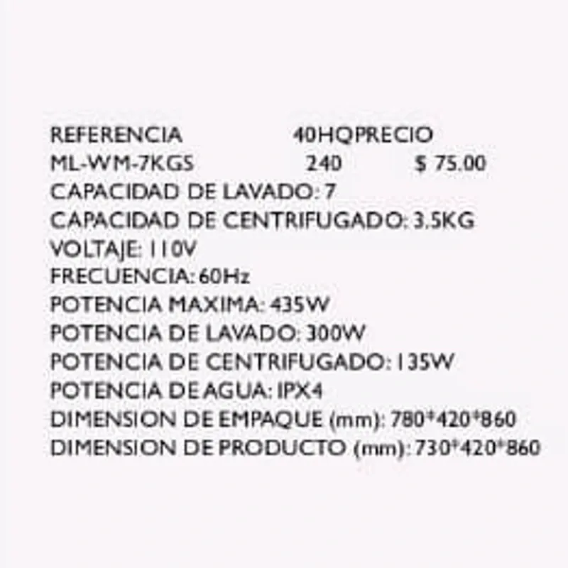 Lavadora Semiautomática 7 Kg