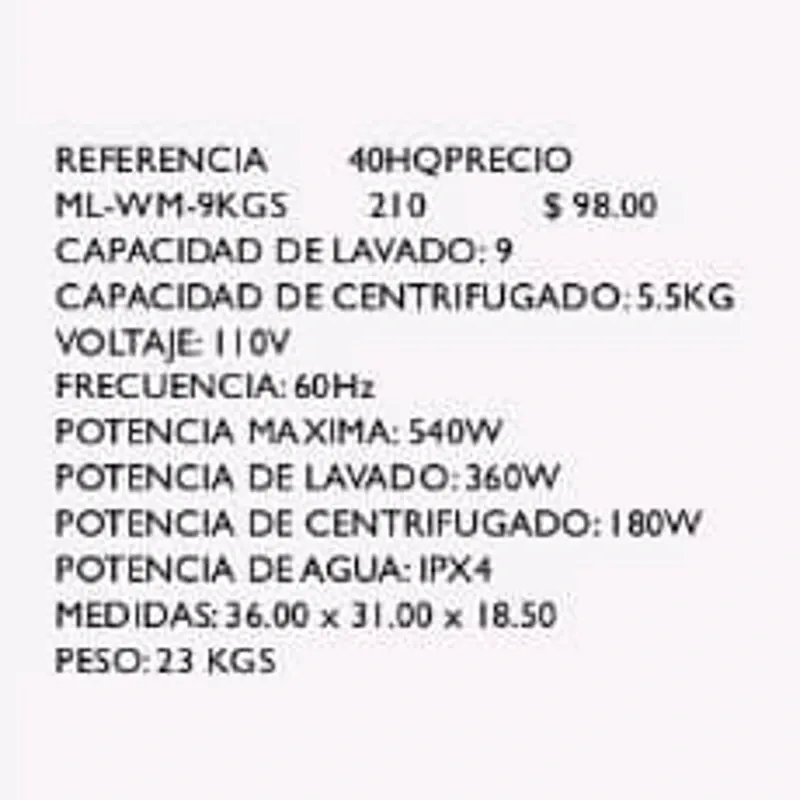 Lavadora Semiautomática 9 Kg