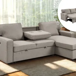 Sofa Cama Multifuncional con Chaise Longue y Almacenaje