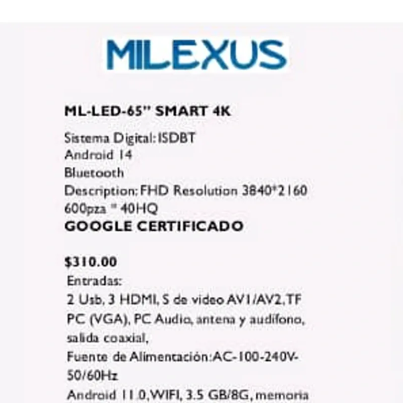 Televisor 65" Smart 4k
