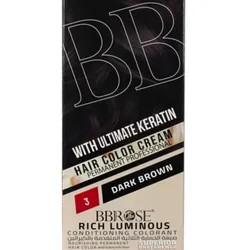 tinte permanente para el cabello BBROSE Hair Color Cream, específicamente en el tono 3 Dark Brown (Castaño Oscuro).