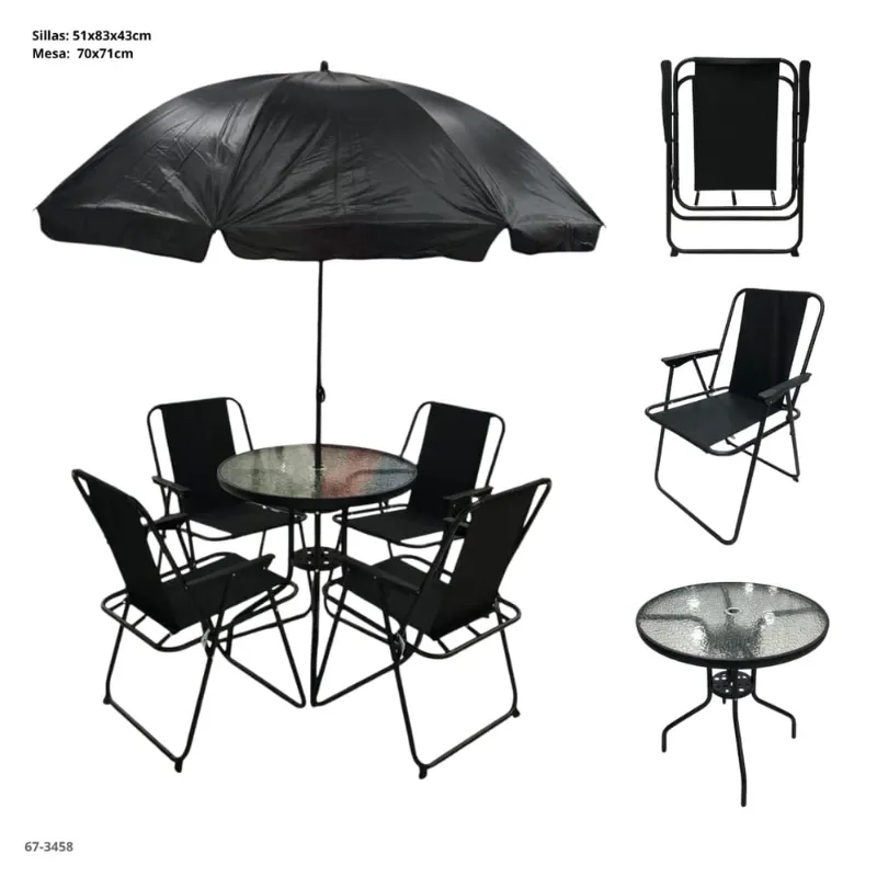 Juego de terraza con sombrilla