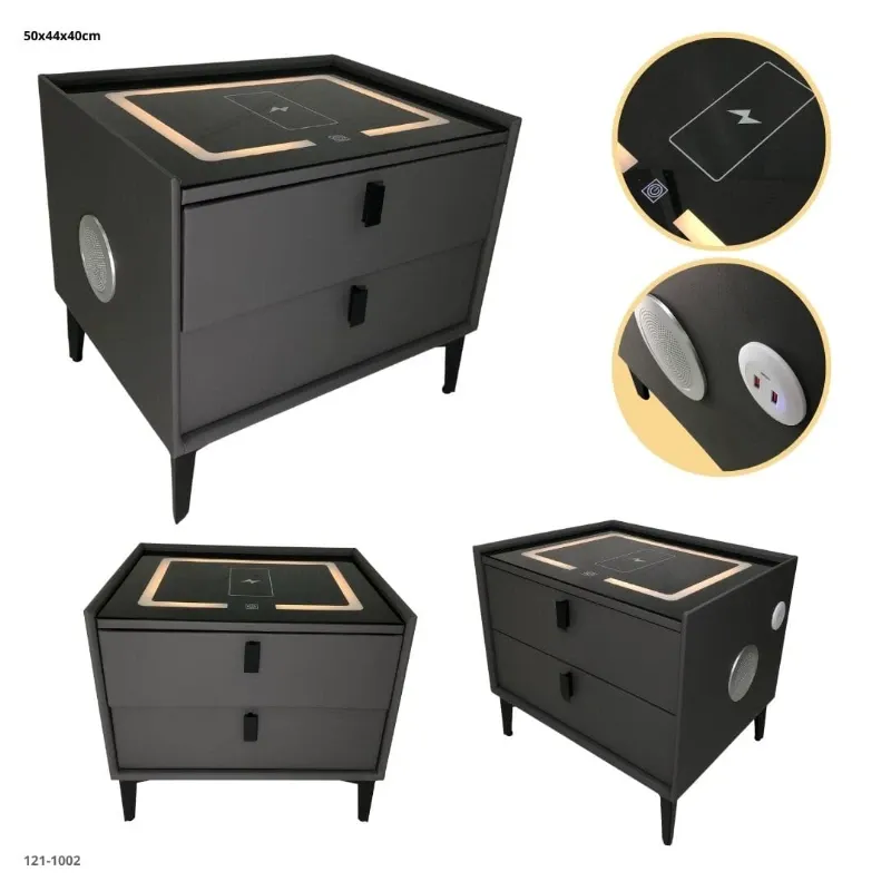 Mesa de noche inteligente 2 gavetas Luz led