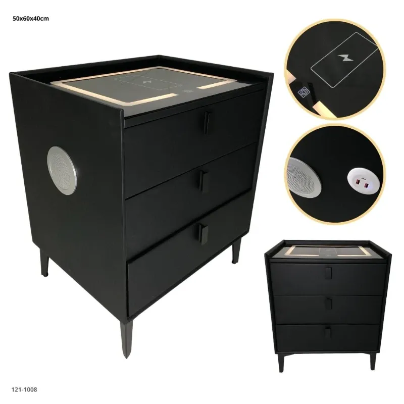 Mesa de noche inteligente con Led 3 gavetas