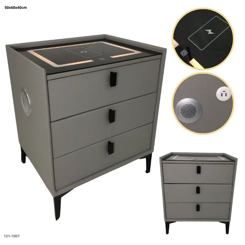 Mesa de noche inteligente con Led 3 gavetas