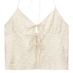 Top beige de lazos
